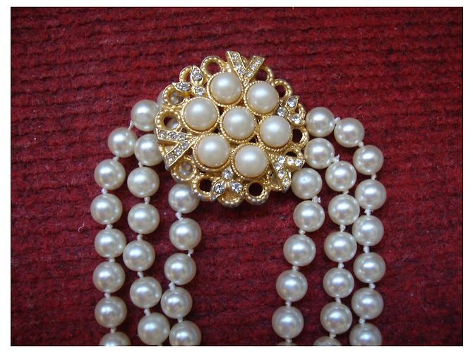 Collana Valentino in perle coltivate a tre fili Bianco - vista 2