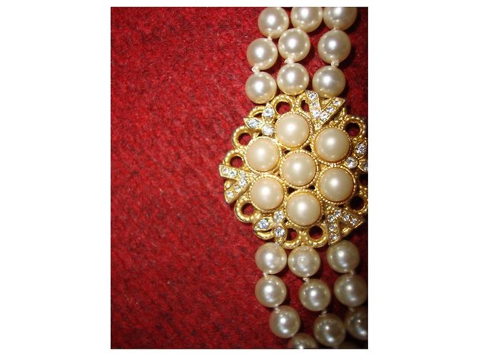 Collana Valentino in perle coltivate a tre fili Bianco - vista 4
