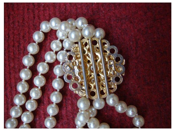 Collana Valentino in perle coltivate a tre fili Bianco - vista 5
