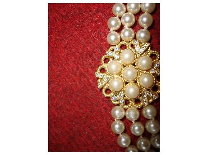 Collana Valentino in perle coltivate a tre fili Bianco - vista 7
