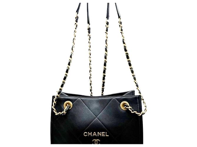 Bolso de hombro Chanel de piel de cordero con cadena Negro - vista 3