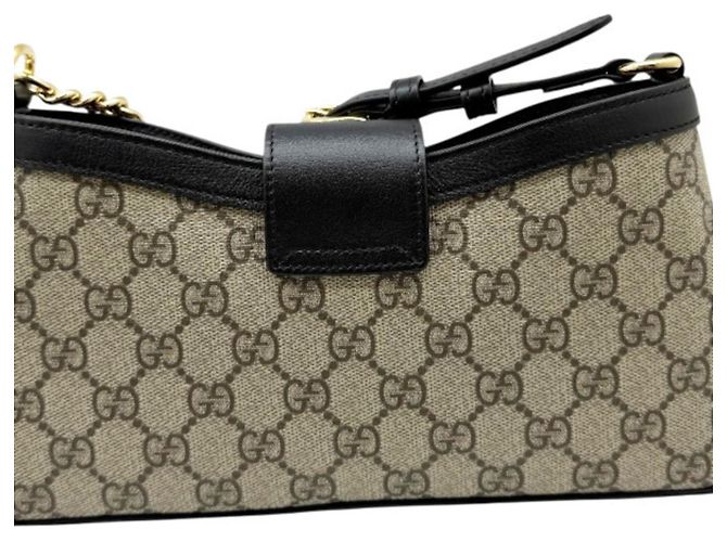Borsa a tracolla piccola in pelle GUCCI GG Supreme Padlock Nero Beige - vista 2