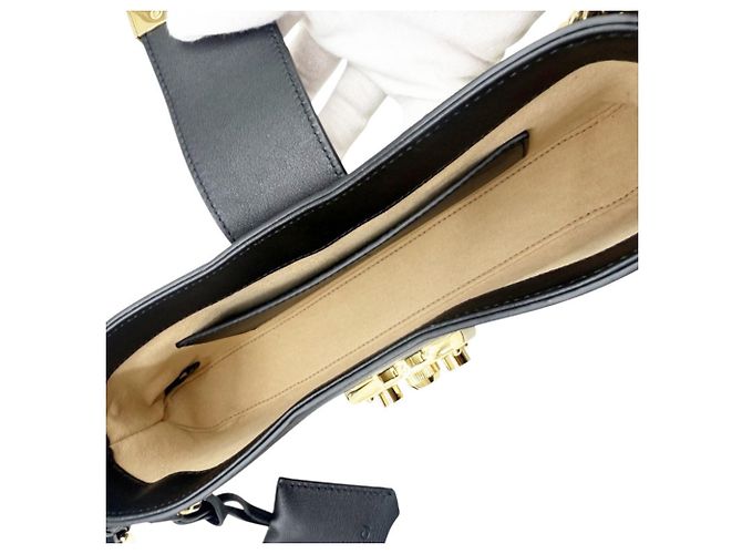 Borsa a tracolla piccola in pelle GUCCI GG Supreme Padlock Nero Beige - vista 8