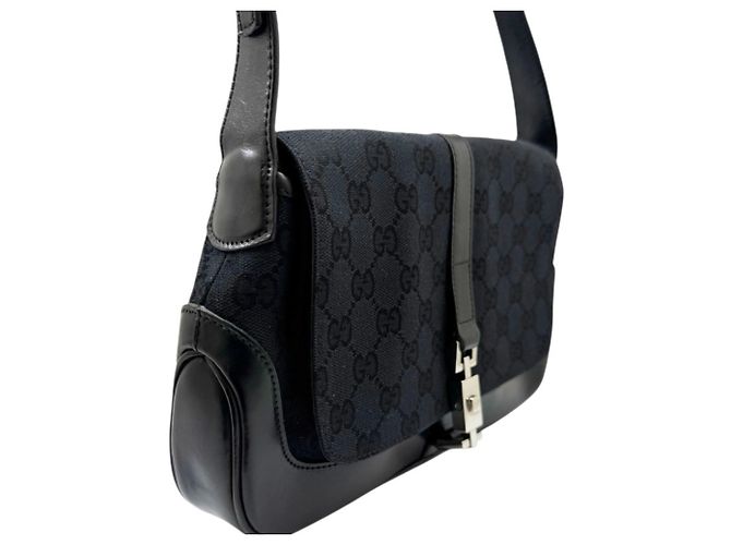 Sac à épaule Jackie petit en cuir et toile GG Gucci Noir - vue 3