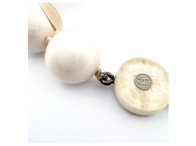 Collana a Sfere Logo Vintage Chanel Bianco - vista 7