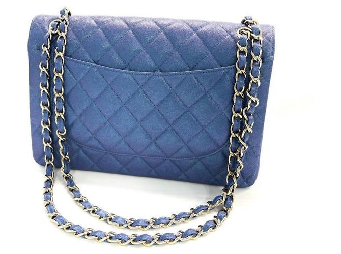 Borsa a tracolla Chanel Lame Matelassé Double Flap con catena Blu - vista 2