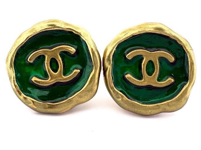 Orecchini Chanel 95P Gripoix Coco Mark D'oro Verde - vista 2