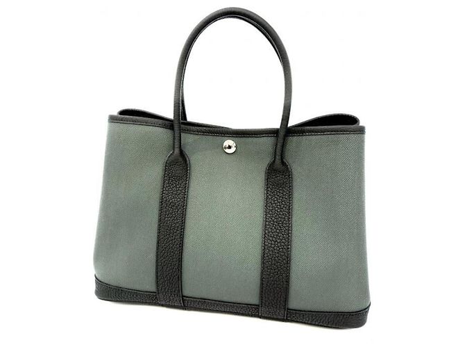 Hermès Borsa Tote HERMES Garden Party TPM Toile Officier Khaki Nero Verde Cachi - vista 2