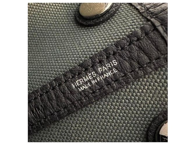Hermès Borsa Tote HERMES Garden Party TPM Toile Officier Khaki Nero Verde Cachi - vista 6