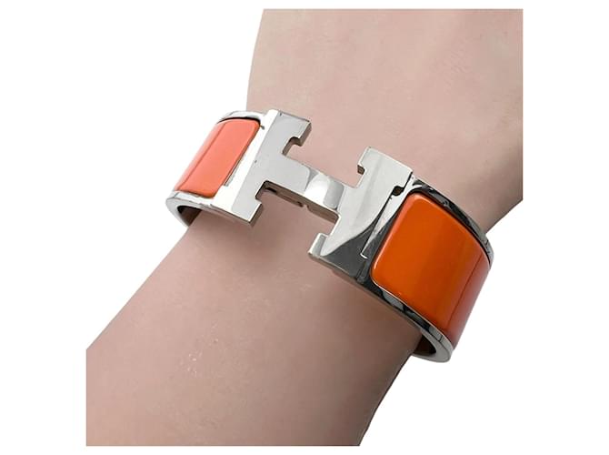 Hermès Bracciale Hermes Clic Clack H Argento Arancione - vista 4