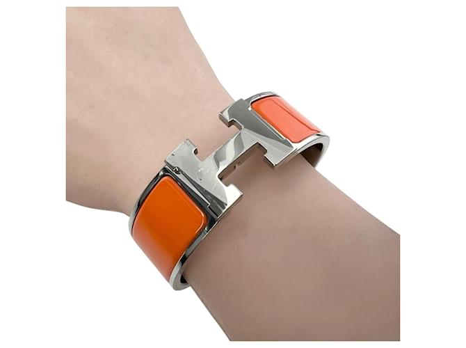 Hermès Bracciale Hermes Clic Clack H Argento Arancione - vista 5