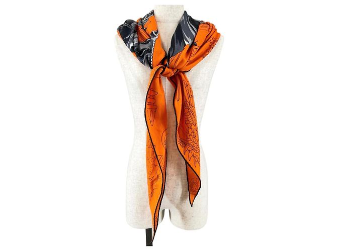 Hermès Foulard Losange Hermes Dragon Flash Arancione - vista 2