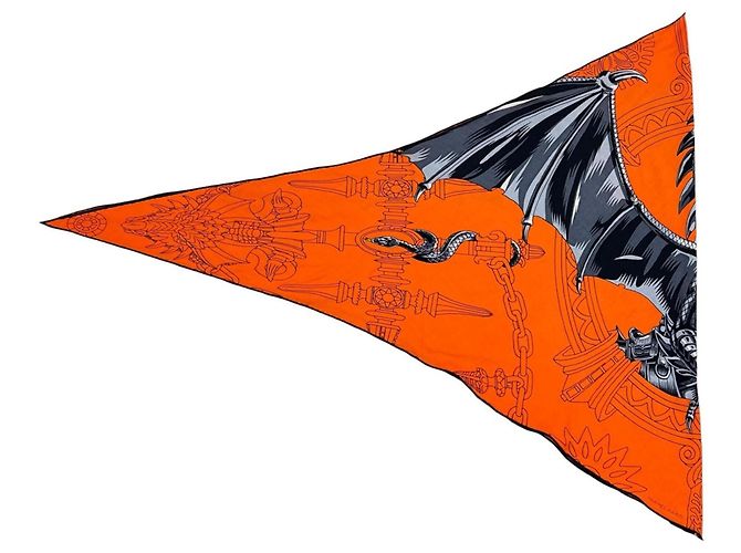 Hermès Foulard Losange Hermes Dragon Flash Arancione - vista 3