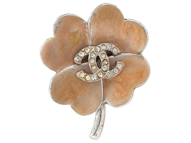 Orecchini Chanel Coco Mark Clover Argento Rosa Beige - vista 7