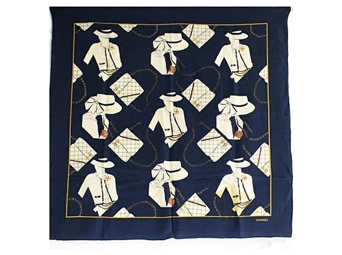 Foulard in seta Chanel blu navy e bianco - vista 2