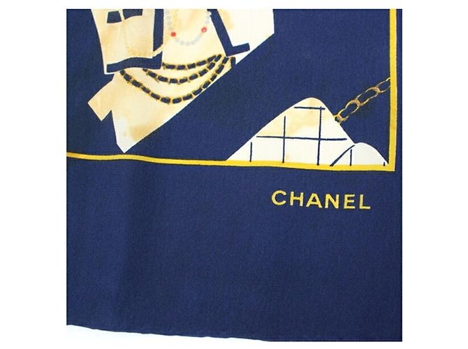 Foulard in seta Chanel blu navy e bianco - vista 7