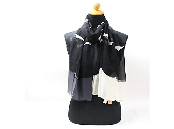 Chanel Silk Rectangular Scarf in Black and White - view 2