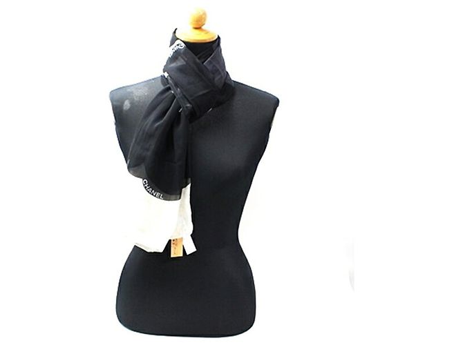 Chanel Silk Rectangular Scarf in Black and White - view 3