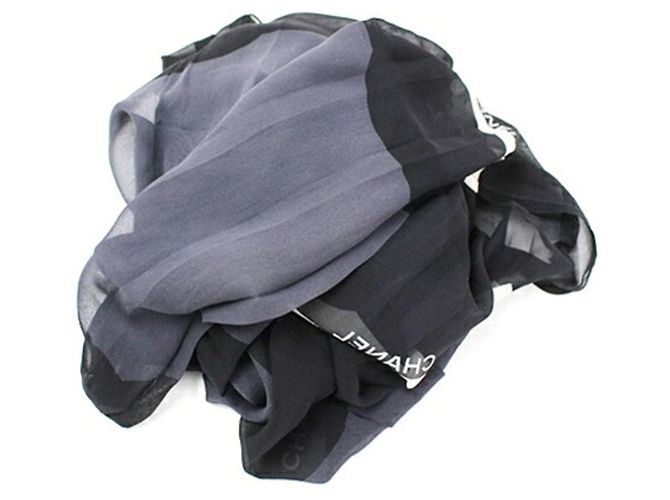 Chanel Silk Rectangular Scarf in Black and White - view 7