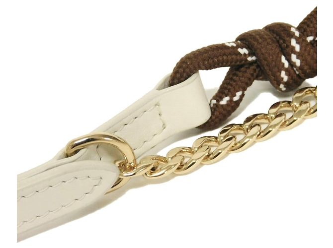 Portachiavi Miu Miu Women's Strap Trick Marrone Bianco D'oro - vista 3