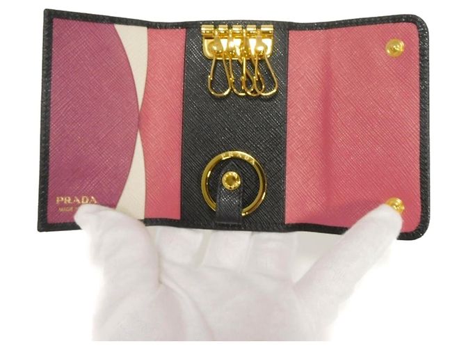 Portachiavi in pelle Saffiano Prada Nero - vista 5