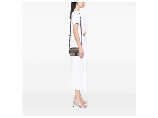 Gucci Mini Borsa a Tracolla Ophidia Web GG Supreme Beige - vista 6