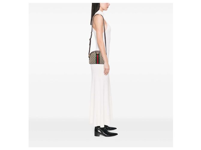 Gucci Beige Small GG Supreme Web Ophidia Dome Crossbody - vista 6