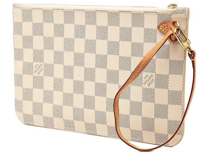 Louis Vuitton White Damier Azur Neverfull Pochette Bianco - vista 2