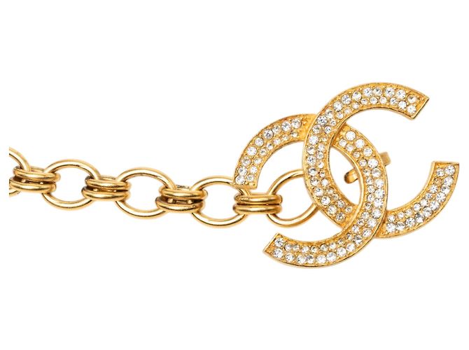 Cintura a catena Chanel Gold CC placcata oro con strass D'oro - vista 2