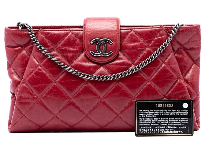 Clutch a catena Chanel Coco Pleats in vitello lucido matelassé rosso - vista 7