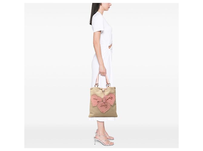Saint Laurent Kahala Tote aus beigem Canvas mit Herz - Ansicht 6