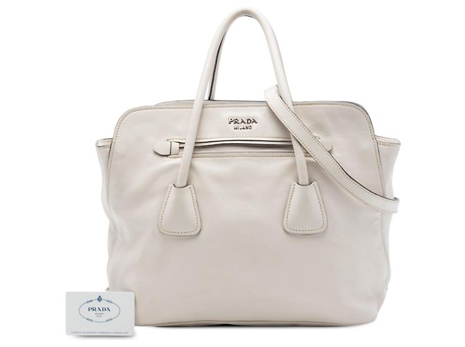 Tote Shopping Convertibile Prada in vitello morbido bianco Crudo - vista 7