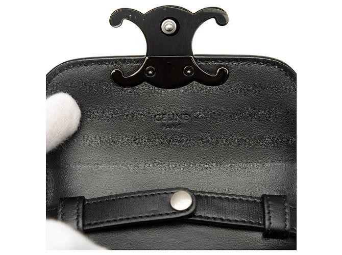 Céline Celine Mini Borsa a Tracolla Triomphe in Pelle di Vitello Lucida Nera Nero - vista 5