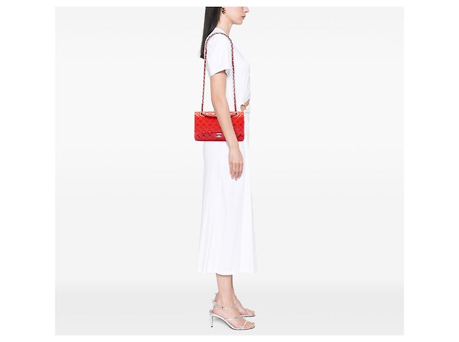Chanel Red Medium Classic Patent Double Flap Rosso - vista 6