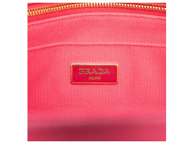 Borsa Tote Prada Small Canvas Canapa Logo Rosa - vista 5
