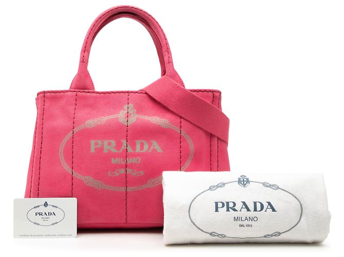 Borsa Tote Prada Small Canvas Canapa Logo Rosa - vista 7
