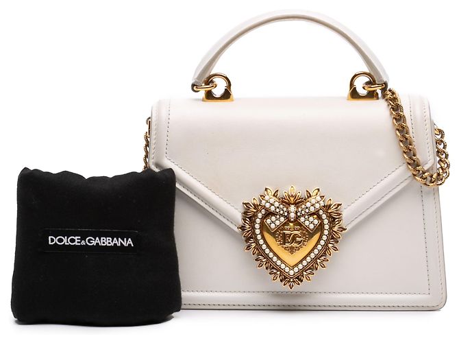 Borsa a mano Devotion piccola in pelle di vitello liscia bianca Dolce & Gabbana - vista 7