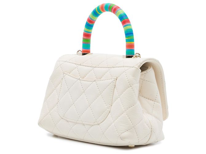 Chanel White Extra Mini Quilted Goatskin Rainbow Top Handle Flap Bianco - vista 2