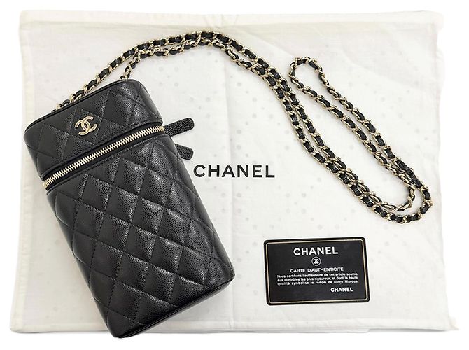 Portacellulare Chanel Black CC Quilted Caviar con catena Nero - vista 15