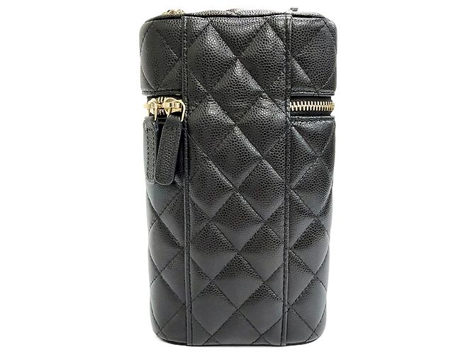 Portacellulare Chanel Black CC Quilted Caviar con catena Nero - vista 2