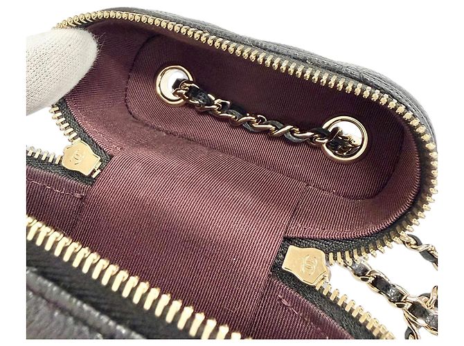 Portacellulare Chanel Black CC Quilted Caviar con catena Nero - vista 5