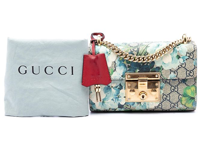 Gucci Beige Small GG Supreme Blooms Padlock Crossbody - vista 7