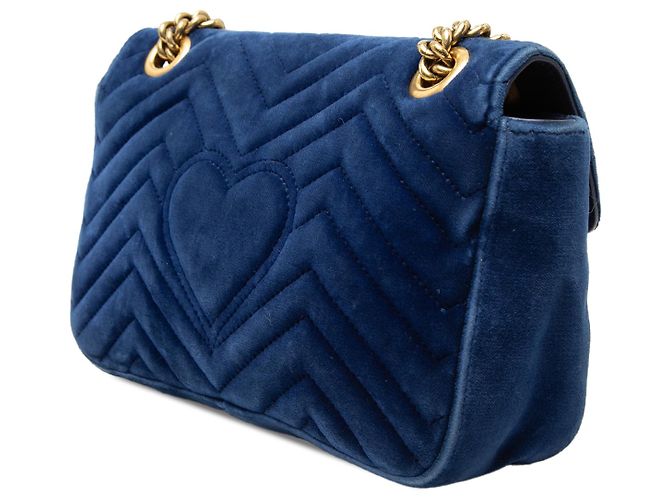 Borsa a tracolla Gucci GG Marmont Matelassé in velluto blu Medium Blu scuro - vista 2