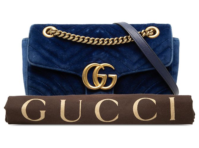 Borsa a tracolla Gucci GG Marmont Matelassé in velluto blu Medium Blu scuro - vista 8