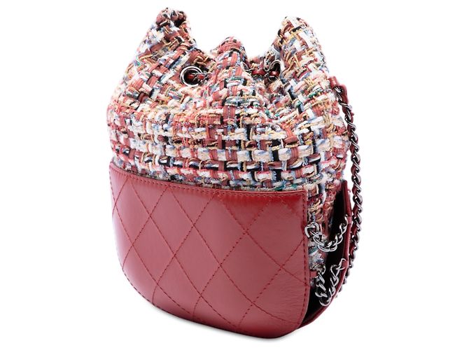 Borsa a secchiello Gabrielle Chanel rossa, piccola, in vitello trapuntato e tweed Rosso - vista 2