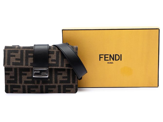 Borsa Baguette convertibile Fendi in tela Zucca marrone - vista 7