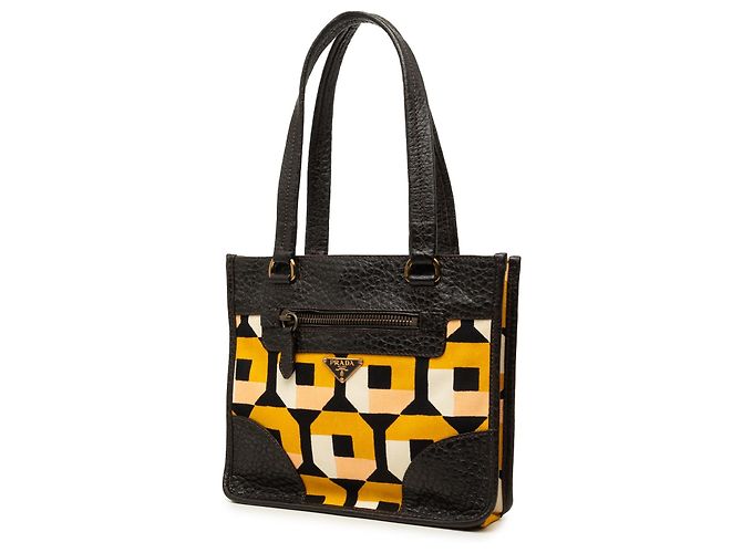 Tote Prada in tela stampata e pelle marrone Marrone scuro - vista 2
