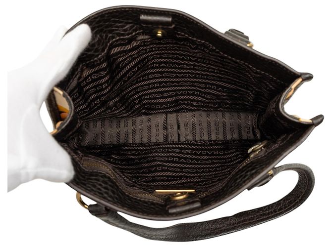 Tote Prada in tela stampata e pelle marrone Marrone scuro - vista 4