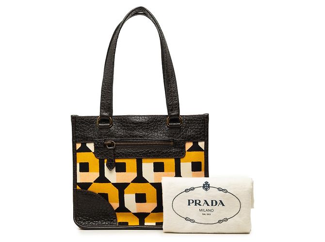 Tote Prada in tela stampata e pelle marrone Marrone scuro - vista 7