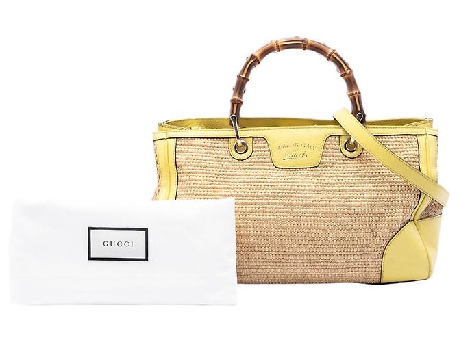 Bamboo Borsa Shopper Satchel Gucci in rafia beige Medium con bambù - vista 7